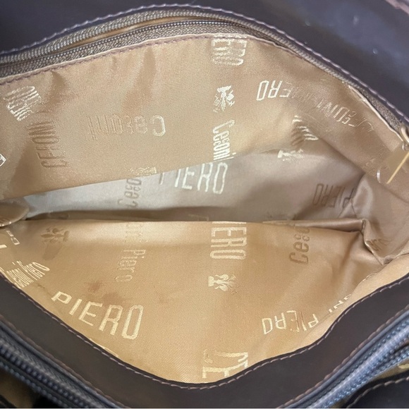 Cecconi Piero Ostritch Leather Made in Italy Olive and Brown Shoulder Bag VTG - Picture 5 of 14